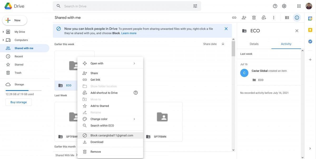 You can now block other users on Google Drive