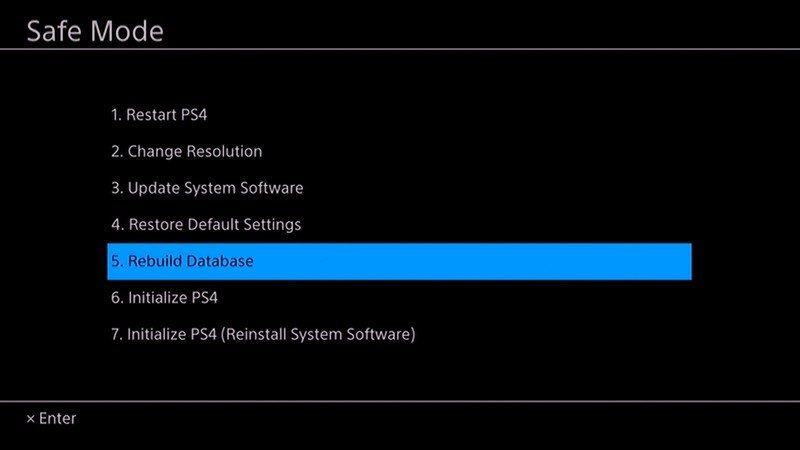 PS4 Rebuild Database Rebuild screen