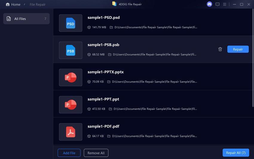 start repairing pdf files
